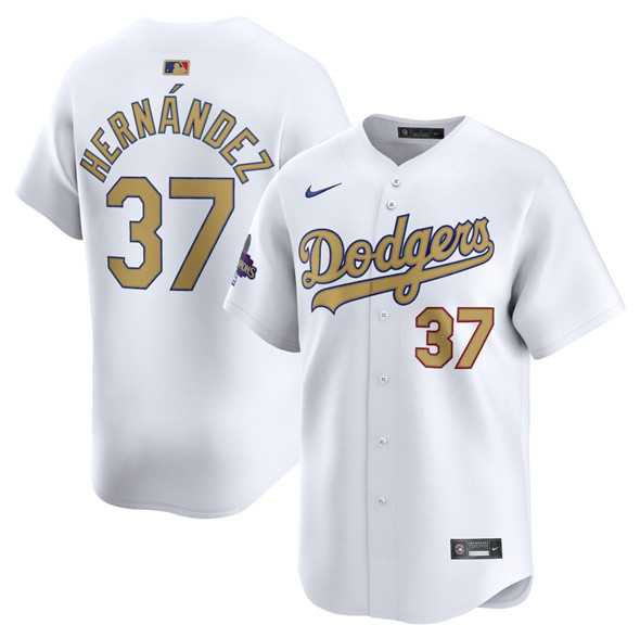 Men%27s Los Angeles Dodgers #37 Teoscar Hernandez White 2025 Gold Collection Limited Stitched Jersey Dzhi